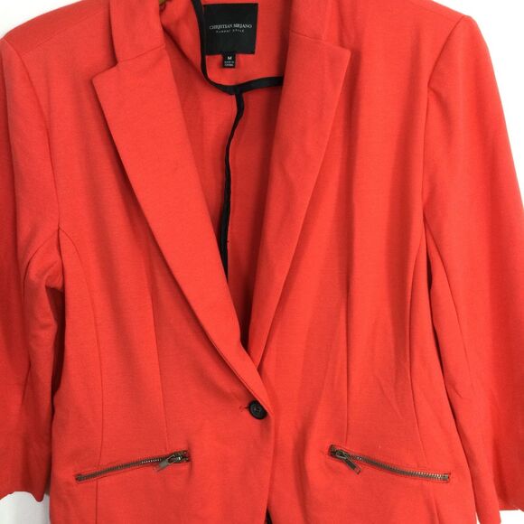 Christian Siriano Womens One Button Zip Pockets Blazer Jacket Coral Size Medium - Picture 4 of 13